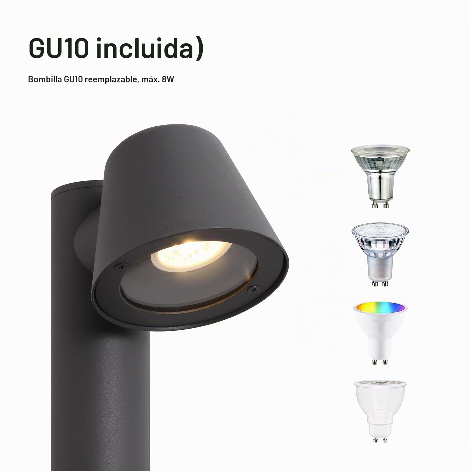 DAWALIGHT Farolas Balizas Exterior Jardín 5w LED GU10 Lampara 3000k Blanco Cálido Luz IP44 Impermeable para Camino Tierra Césped Terraces, Aluminio, Gris Oscuro