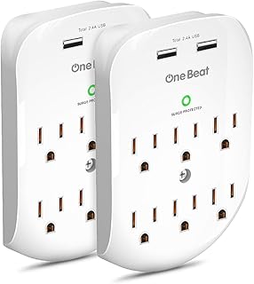 2 Pack 6-Outlet Wall Surge Protector, Multi Plug Outlet Extender, Outlet Wall Mount Adapter with 2 USB Charging Ports 2.4 A, 490 Joules, ETL Certified for Home, School, Office