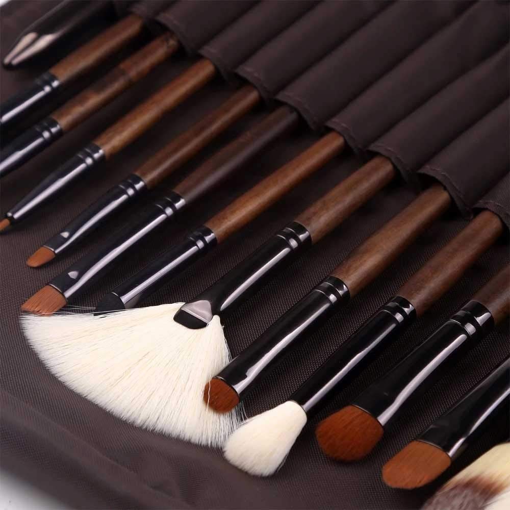 15 sztuk zestaw pędzli do makijażu z drewna orzechowego pędzle do podkładu zestaw pędzelków kosmetycznych brwi Eyeliner Eyeshadow korektor torba
