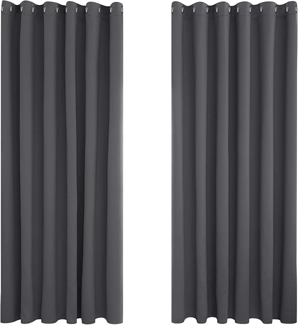 Deconovo Curtains for Living Room 90x 90 Inch Eyelet Curtains Bedroom Thermal Insulated Blackout Curtains for Children Dark Grey 2 Panels