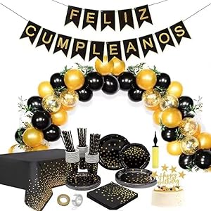 Platos de fiesta de papel negro dorado, suministros de fiesta para cumpleaños, bodas, picnics, decoraciones de aniversario para Cumpleaños Aniversarios Bodas 20Invitados Negro y Oro
