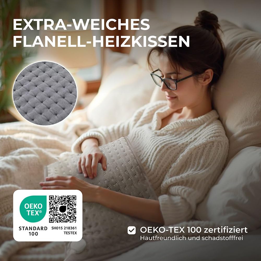 BR Bringer Infrarot Heizkissen mit Klettverschluss für Rücken, Bauch, Taille - Wärmekissen mit Abschaltautomatik, Überhitzungsschutz, 6 Heizstufen (25-60°C), LED Display, waschbar (Grau, 60 x 30 cm)