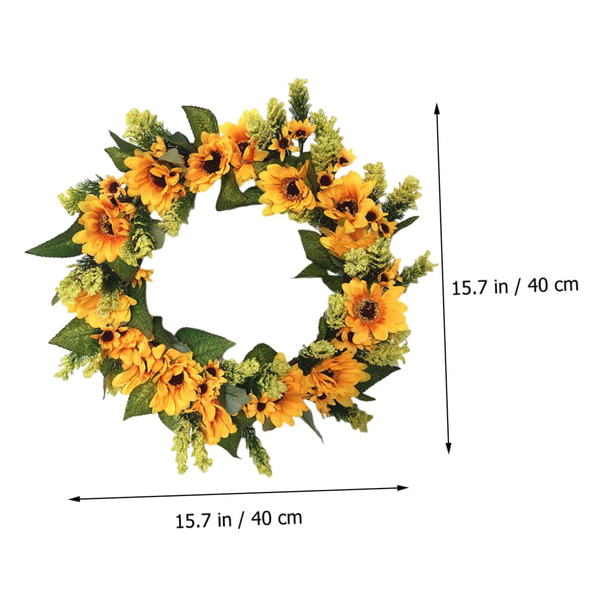 Künstlicher Sonnenblumenkranz aus Seidenstoff, Rund