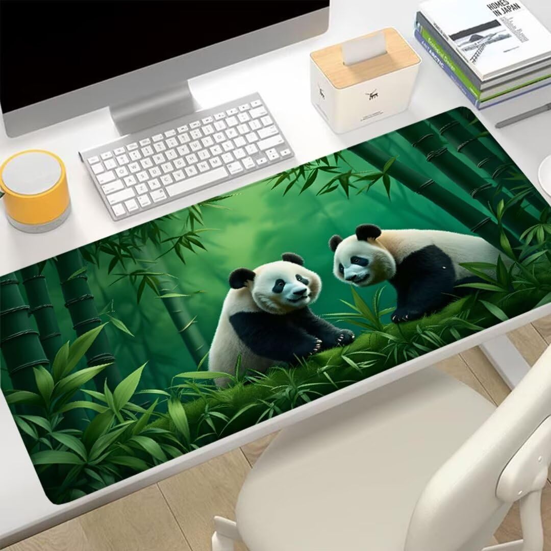 Podkładka pod mysz Panda pod biurko, podkładka pod mysz XXL 1200 x 600 x 3 mm, bambusowa podkładka pod mysz leśna antypoślizgowa wodoodporna podkładka pod mysz, podkładka pod mysz z przeszytymi