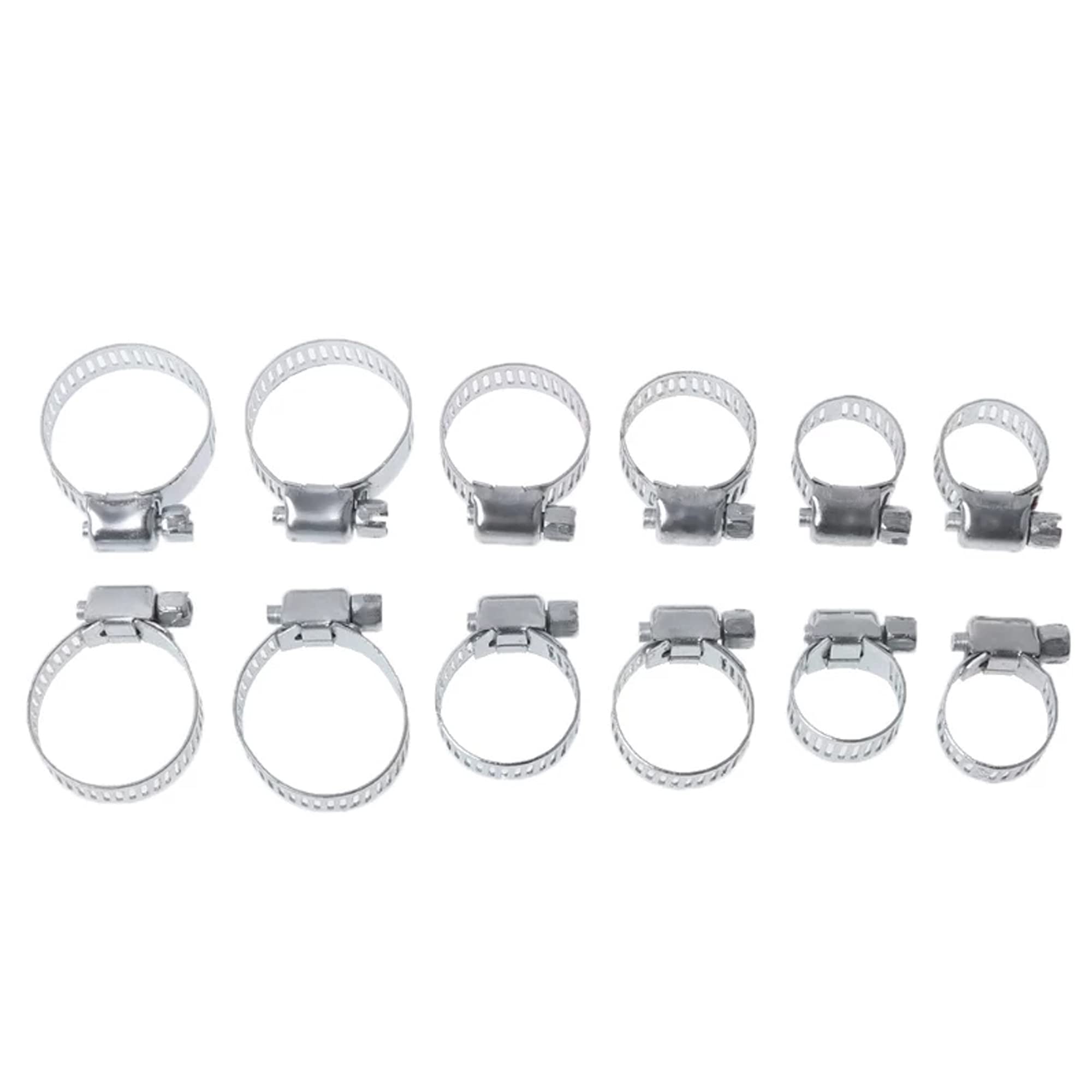 12Pcs Hose Clips Adjustable 8-25mm Range Hose Clamps Stainless Steel Pipe Clips, 6 Sizes Pipe Clamps Hose Clamp Stainless Steel Worm (Set of 12PC Hose Clamps)
