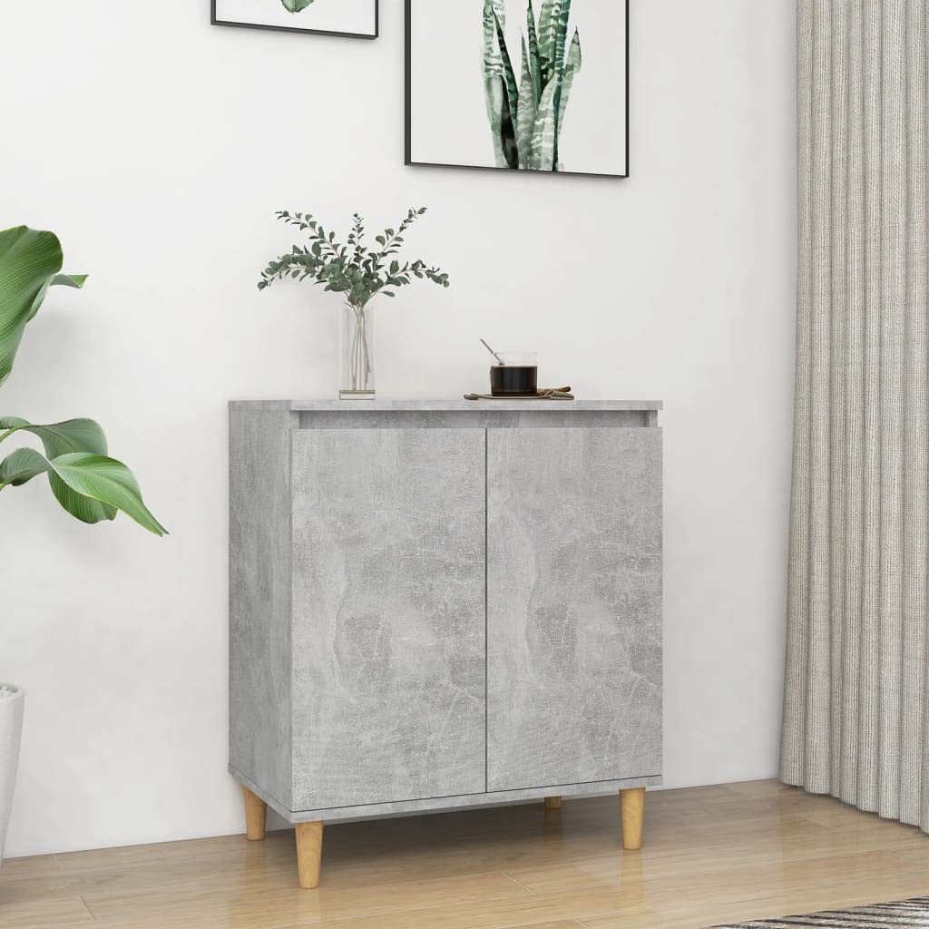 Buffet Enfilade scandinave en Bois d ingénierie Gris béton, 4 Pieds en Bois Massif d Eucalyptus, Meuble Rangement 60 x 35 x 70 cm pour Salon Salle à Manger