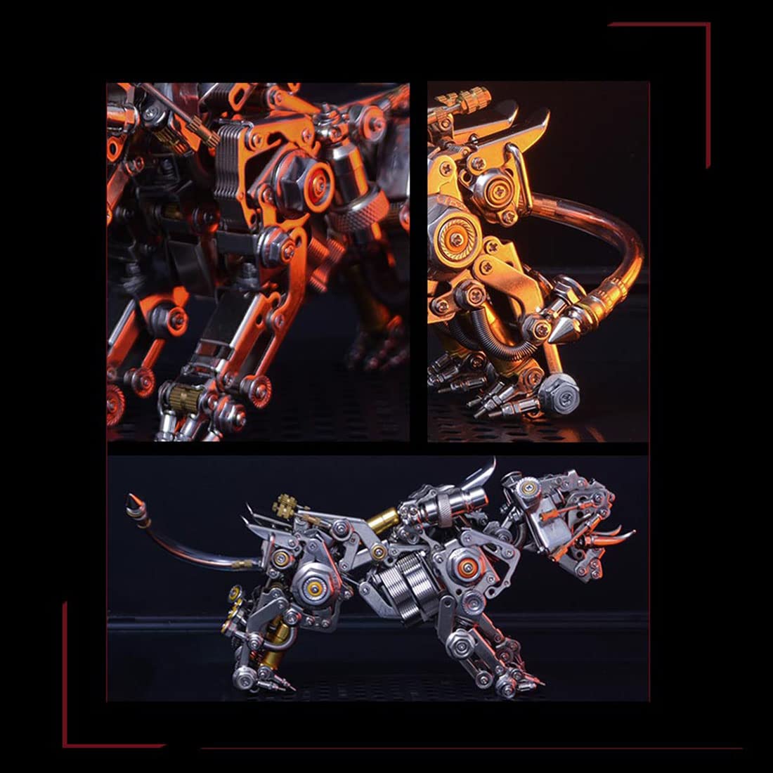 Puzzle 3D metalu, 700-elementowy model montażowy tygrysa, zestaw modeli 3D metalowymi elementami i światłami, wycinany laserowo model mechanicznej układanki - Smilodon