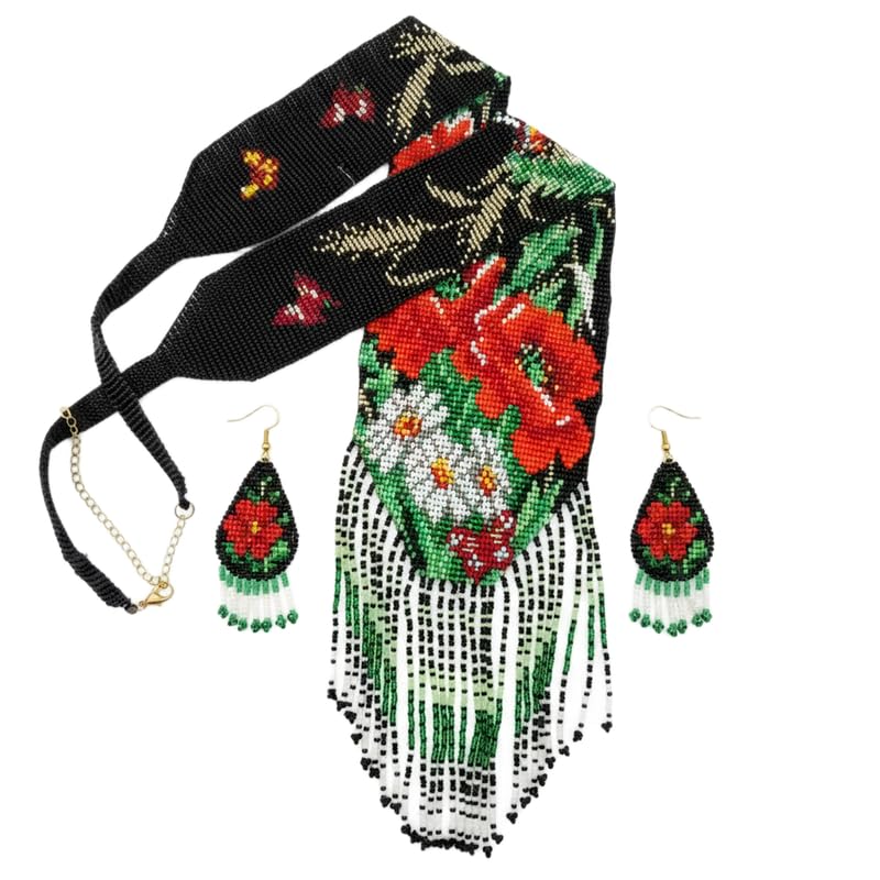 Collier ukrainien Gerdan coquelicot LKBEADS en perles de rocaille fait main