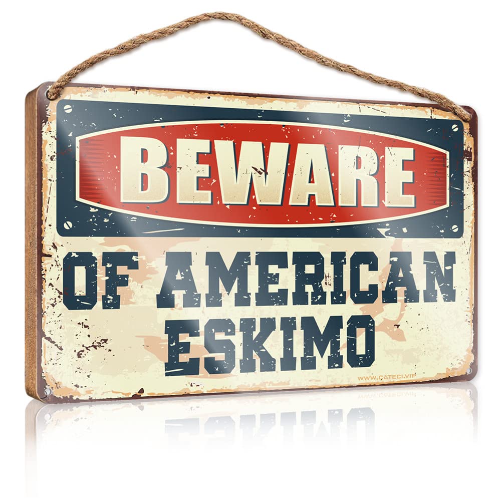 DTHA Funny Door Frame Sign Beware Of American Eskimo Wooden Sign Spring Signs For Home Decor Front Door Wooden Sign(20X30CM)