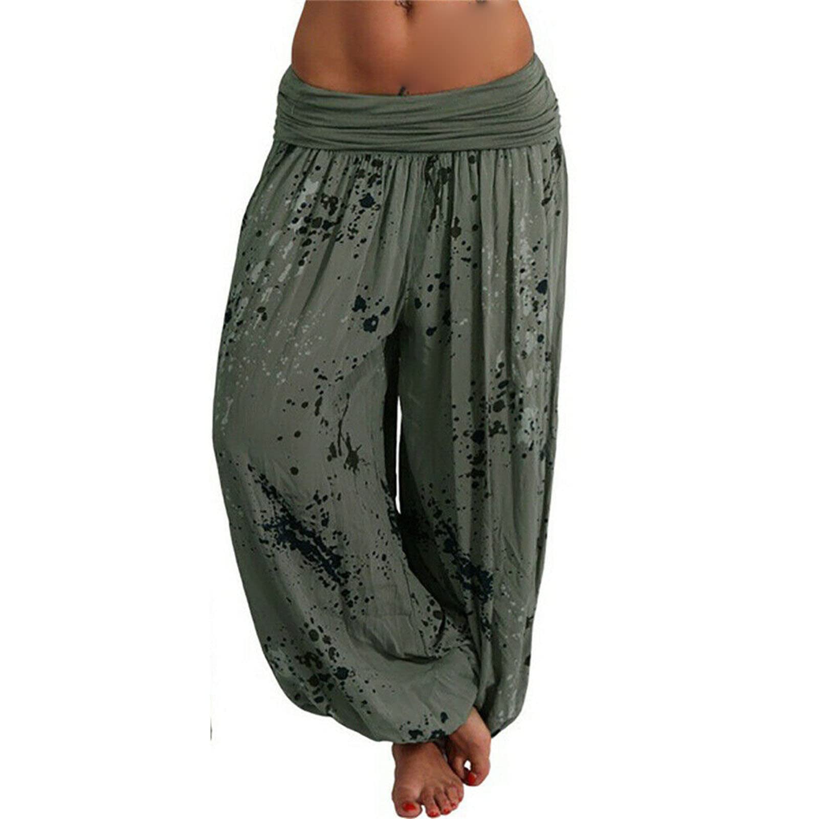 Women's Printed Wide Leg Palazzo Pants Loose Fit Casual Beach Harem Trousers Summer Soft Baggy Lounge Pant (Armygreen,3X-Large)