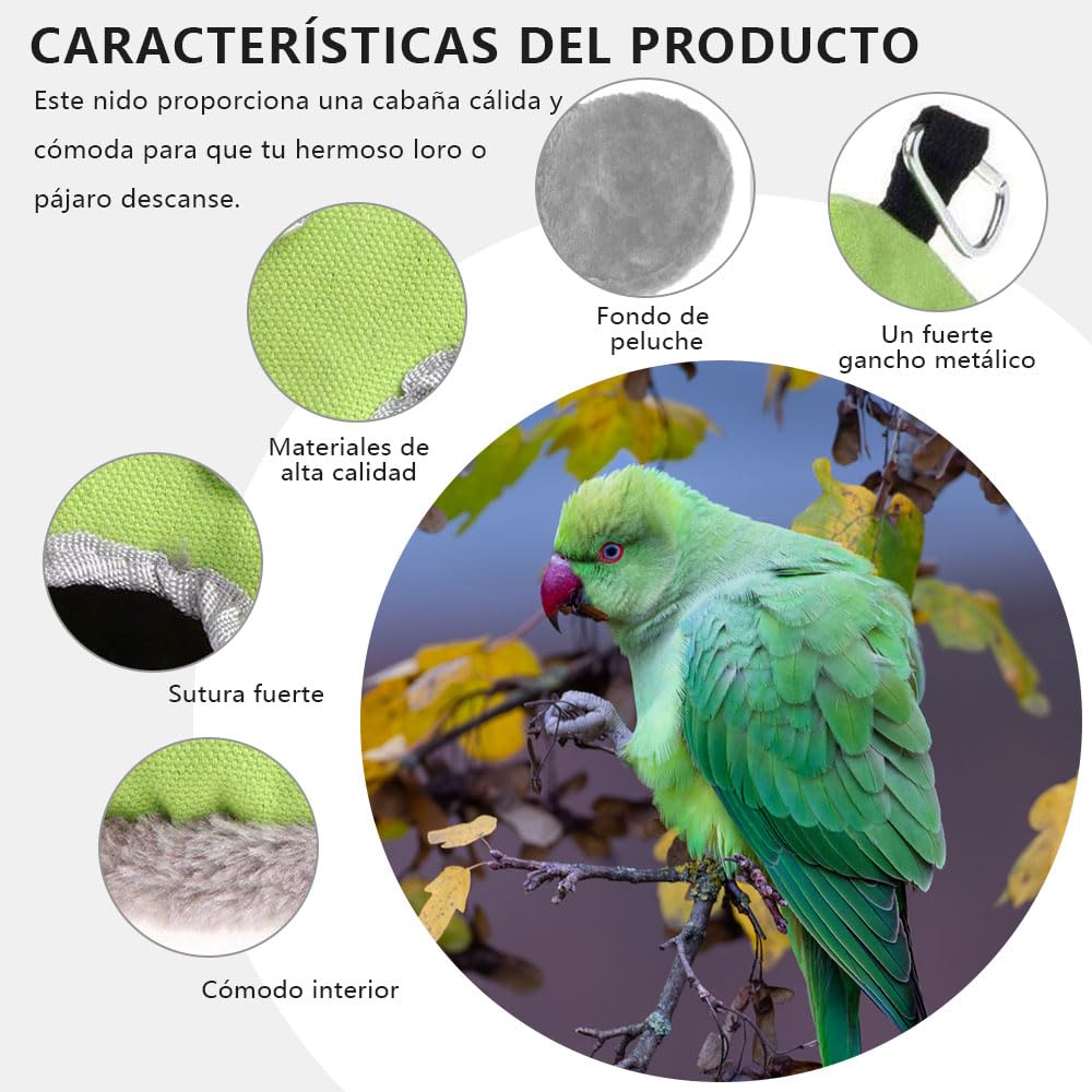 Voarge Nido Colgante para pájaros, Invierno cálido Nido de pájaro Jaula, Felpa de Invierno para Pájaros Casa de Peluche para Animales Pequeños, El tamaño del Color es Opcional (M, Gris Verde) — view 3