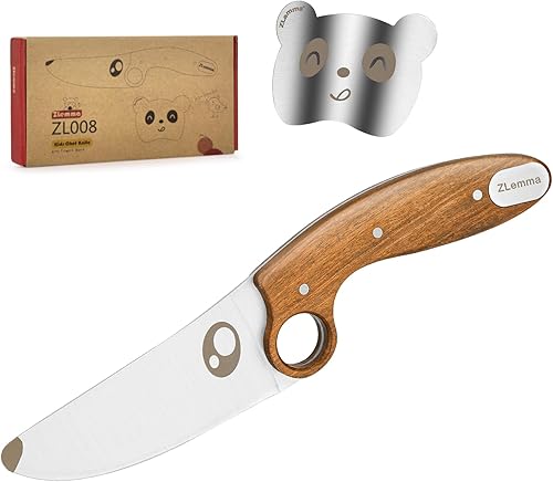 Juego de cuchillos para niños para cocina real con hoja afilada para niños, protector de dedos y anillo educativo para entrenamiento de corte, mango