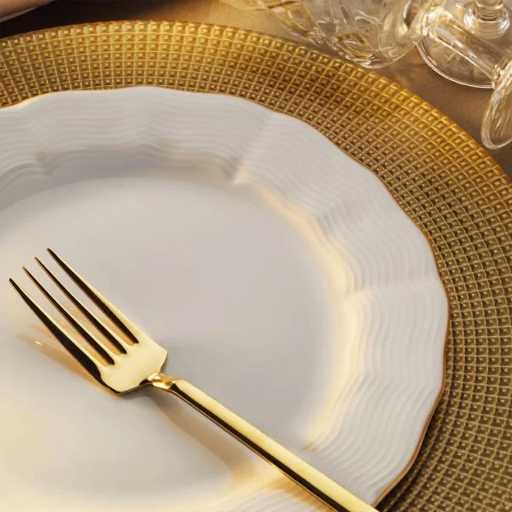 Porland Ondulada - Vajilla de 18 Piezas Blanca y Dorada - Elegante y Completa - Para 6 Personas