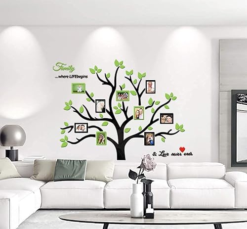 Miniatura 3 de Kinhshion - Marco de fotos con diseño de árbol familiar en 3D para decorar murales de fondo en sala y dormitorio, con 9 marcos de fotos (verde 53.9