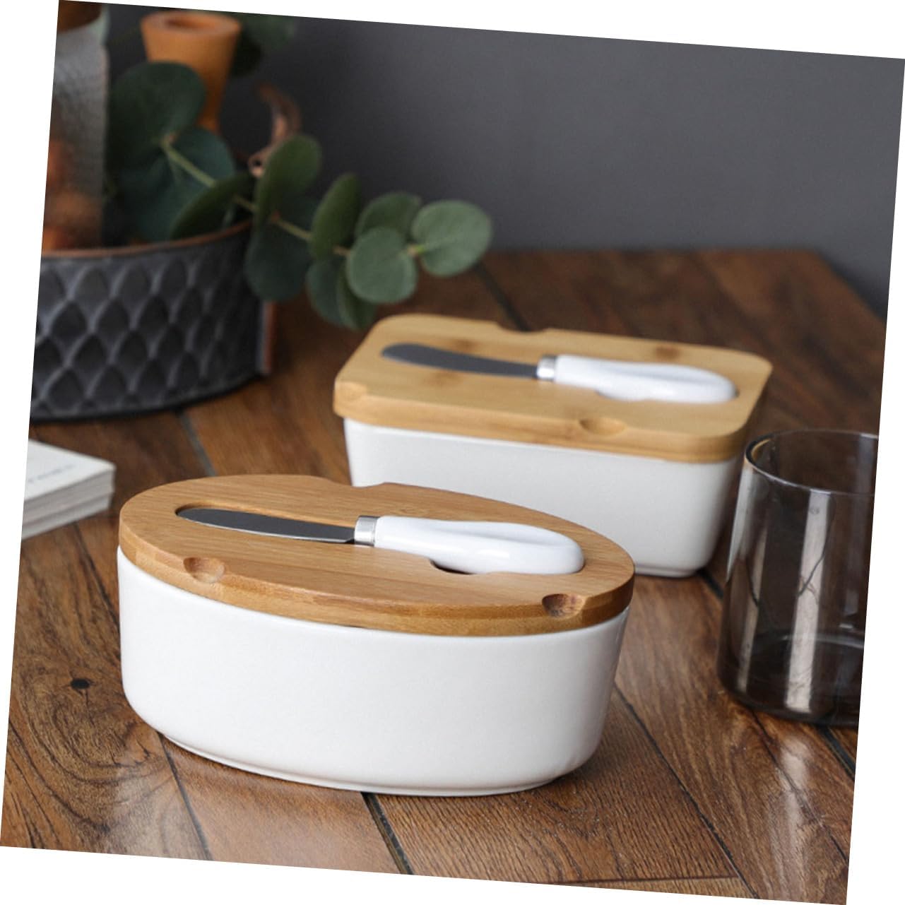 1 Set Ceramic Butter Storage Container with Cutter Sealed Box for Fresh Butter and Cheese Elegant Kitchen Tableware for Household Use for Baking and Cooking