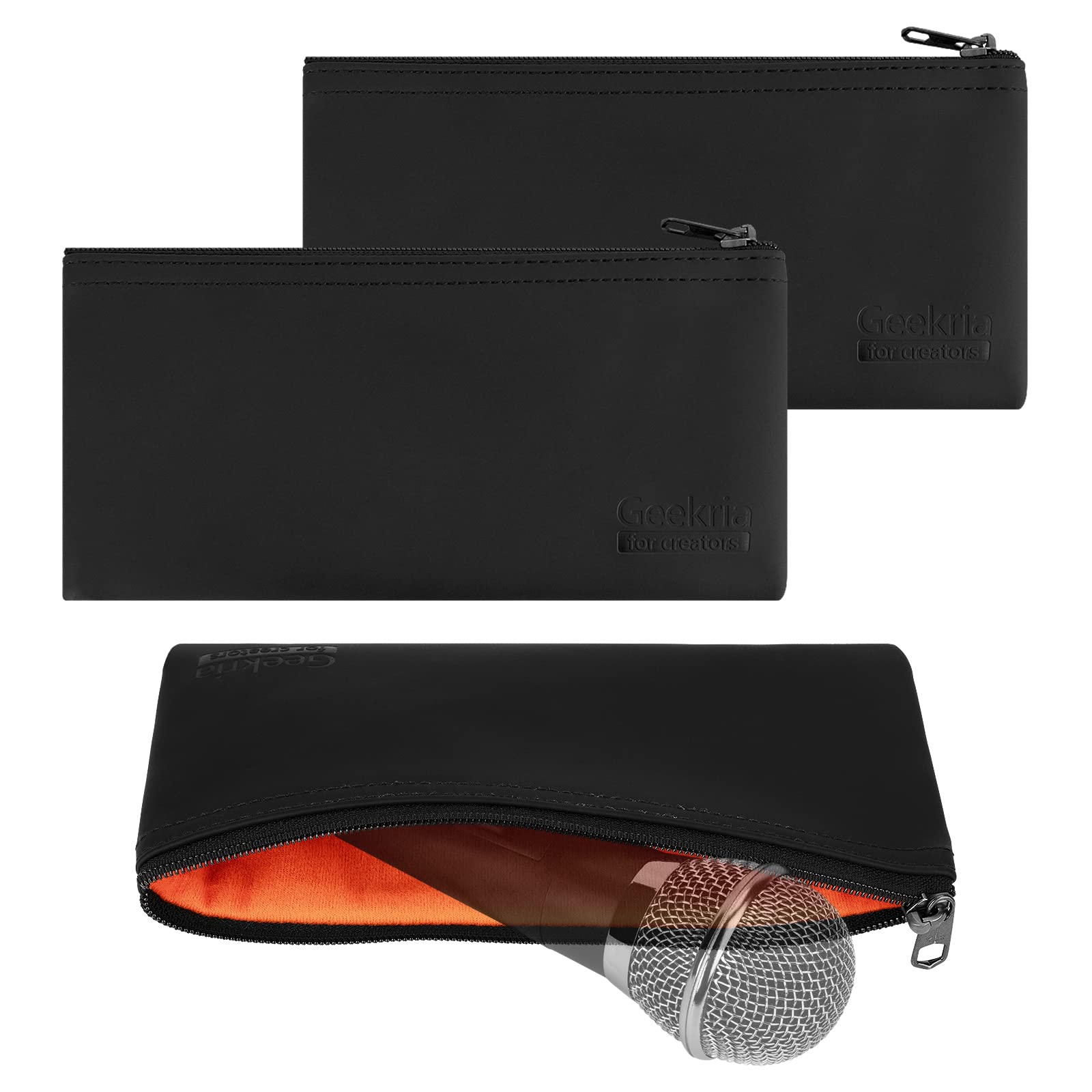 Geekria for Creators Lot de 3 Pochettes zippées pour Microphone Compatible avec Audio-Technica AT2005USB, ATR2100x-USB, AT2010, Shure SM57, SM58, SM48, AKG D5 Sac de Protection de Voyage (Taille S)