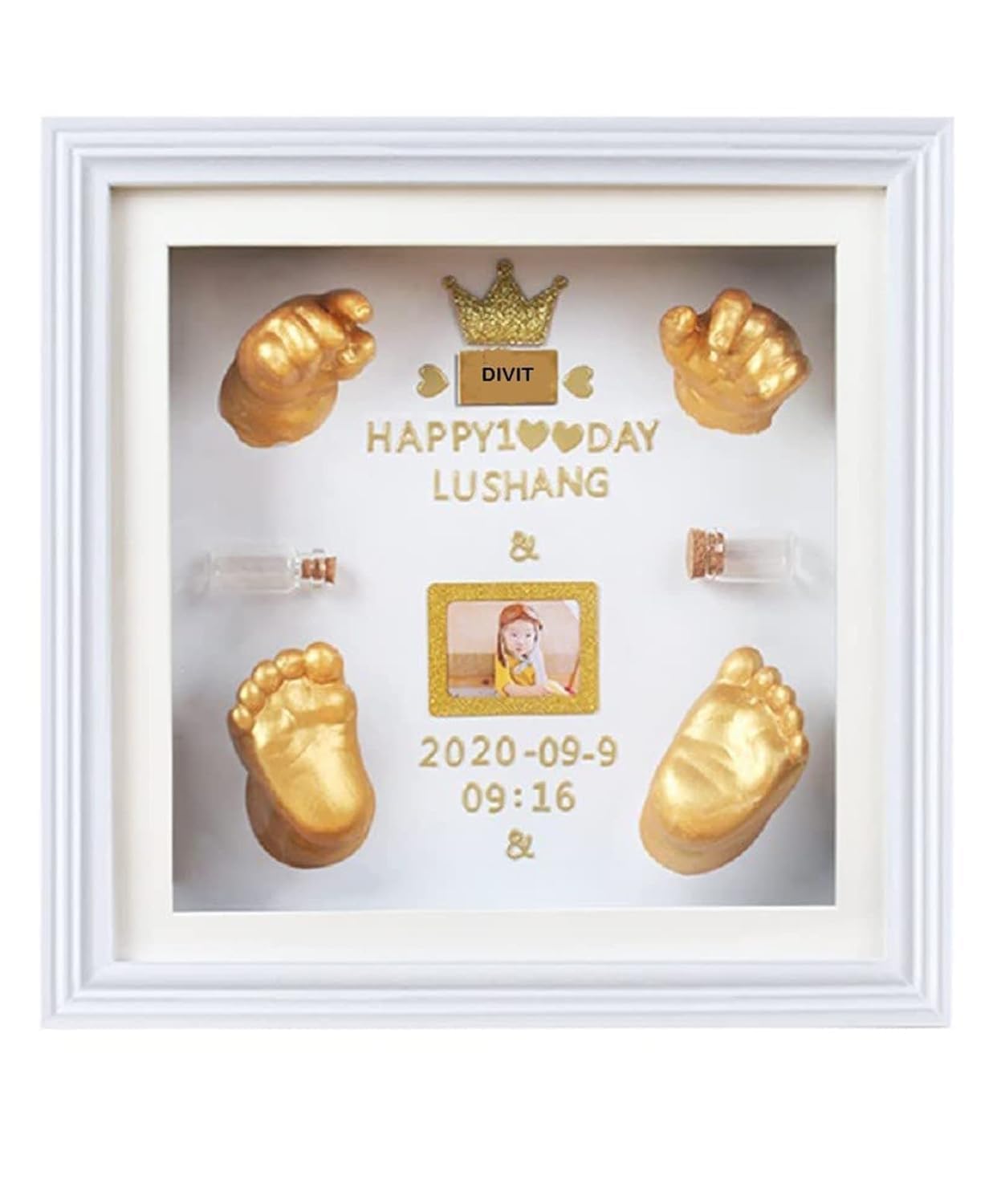 BABIES BLOOM Newborn Baby Handprint & Footprint DIY 3D Casting Frame with Baby Gifting Baby Shower Name Ceremony (Casting/Moulding Material Included)