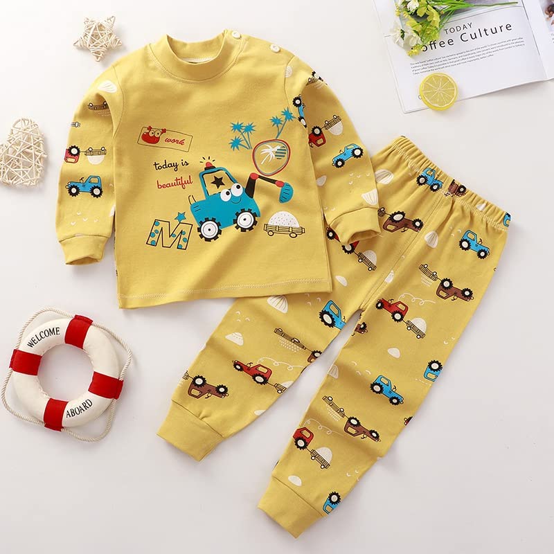 Image of Bold N Elegant Cute Car JCB Cartoon Printed Tshirt Pyjama Set for Little Boy Girl Baby Clothing Set Tee Pant Newborn Gift Set