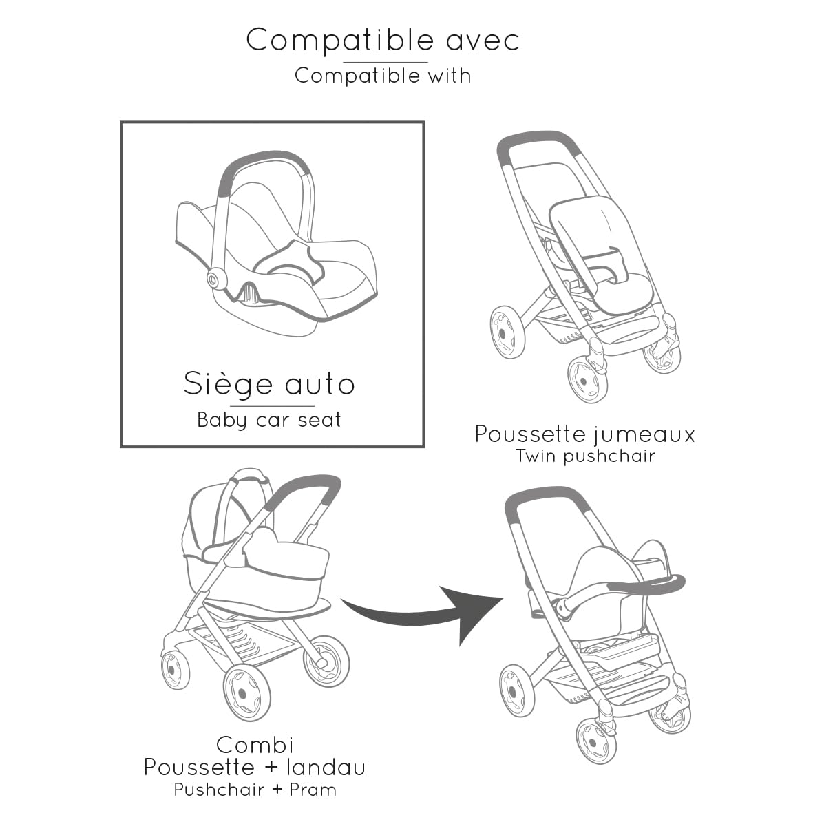 Smoby - Maxi-Cosi - Siège et Chaise Haute Rose - pour Poupons Jusqu'à 42 cms - Jouet d'Imitation - Tablette, Balancelle, Siège Auto - A Partir de 3 Ans - Fabrication Espagnole