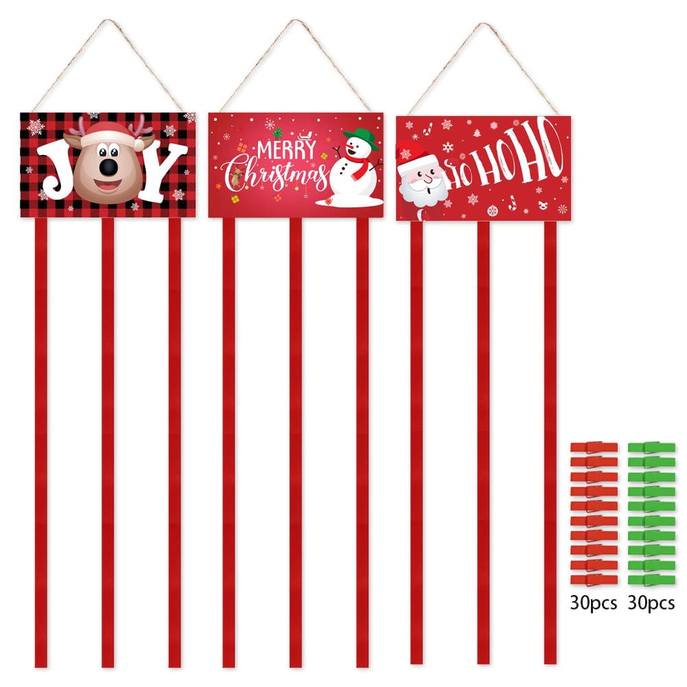 Bchinb Christmas Card Holder Merry Christmas Wall Hanging Picture Holders with 60 Snowflake Wooden Photo Clips Picture Holder for Wall Xmas Greeting Card Display for Christmas Home Party Wall Decor