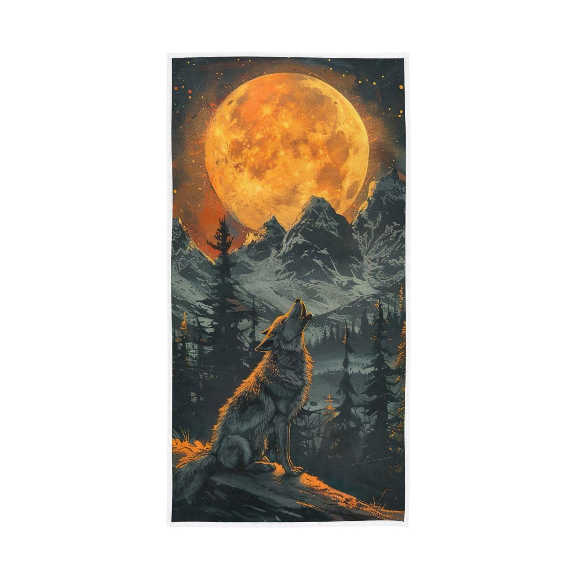 LSRCPD Wolf Howling at Moon Hand Towels, 15 x 30 Inches, Soft Highly Absorbent Towels for Bathroom Gym Shower