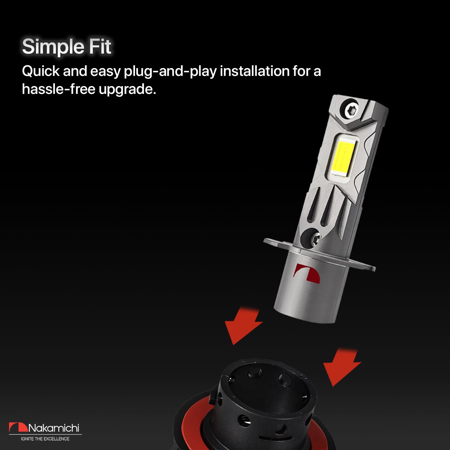 Nakamichi Serie GS810 Lampadine LED H1 per Fari e Fendinebbia, 12.000 Lumen 44W per Set, Bianco Luce del Giorno, Plug and Play, Fascio 1:1, Confezione da 2, 6000K, H1