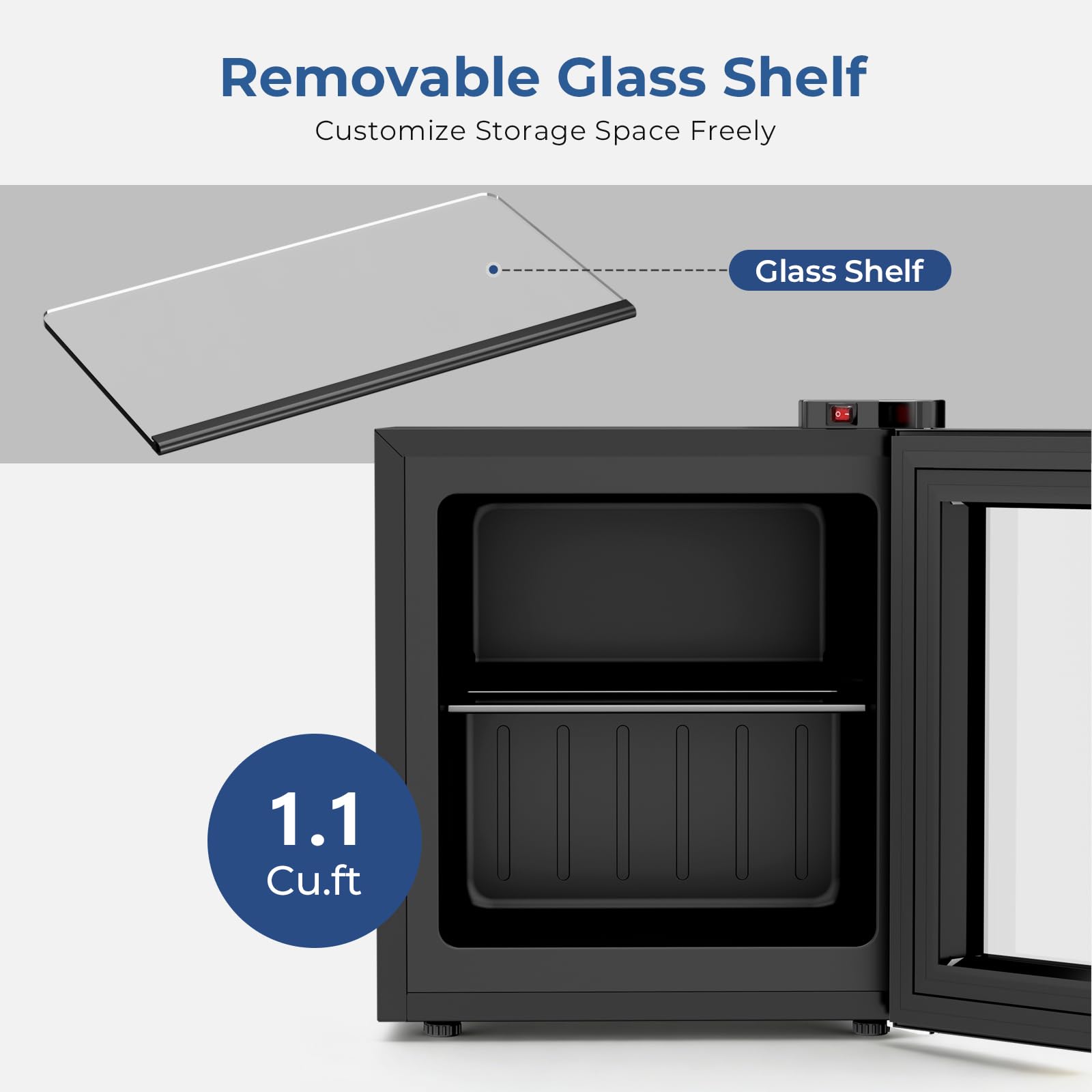 Cowsar 1.1 Cu Ft Compact Mini Freezer, 7 Temp Settings (-18°F To -10°F), Removable Shelf Display Freezer For Home/Kitchen/Dorm/Office, Suitable For Ice Cream/Meat/Seafood on Fridge.com - View 3