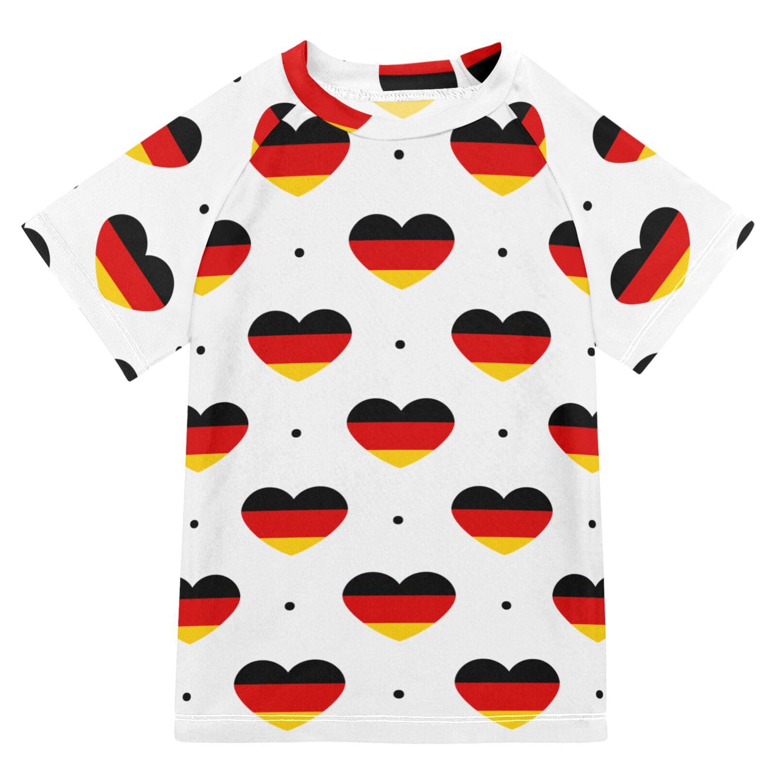 Aflyko Patriot Boys' Swim Shirt Germany Flag Heart Rash Guard Beachwear Sun Protection Fishing Hiking Camping Surfing Swimming Toddler Infant Summer Daily T-Shirt, 4T Multicoloured