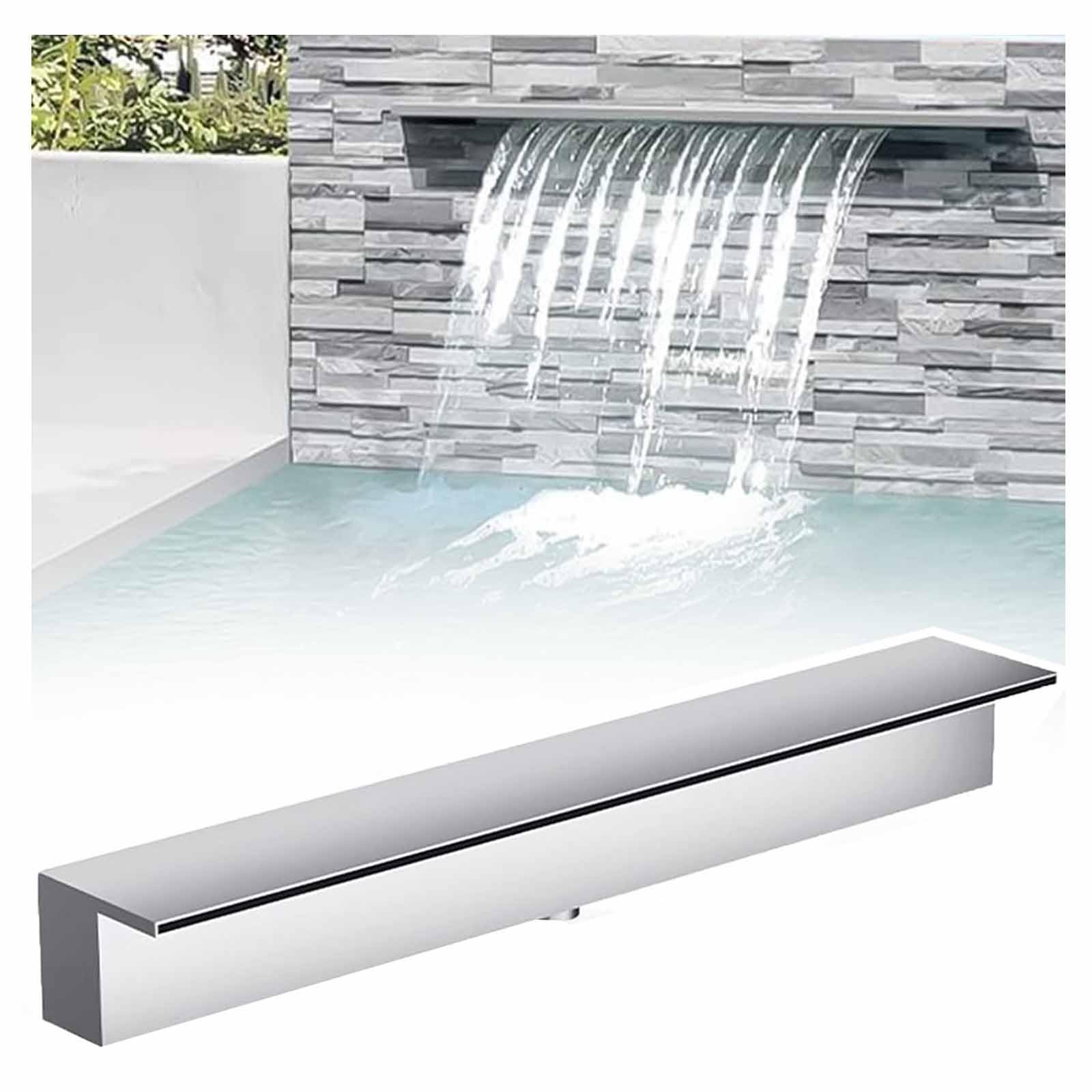 Stainless Steel 304 Outdoor Garden Waterfall & Pool Fountain, Easy Install Cascade Blade with Smooth Water Flow, 50cm (19.7in) Black for In-Ground Pools