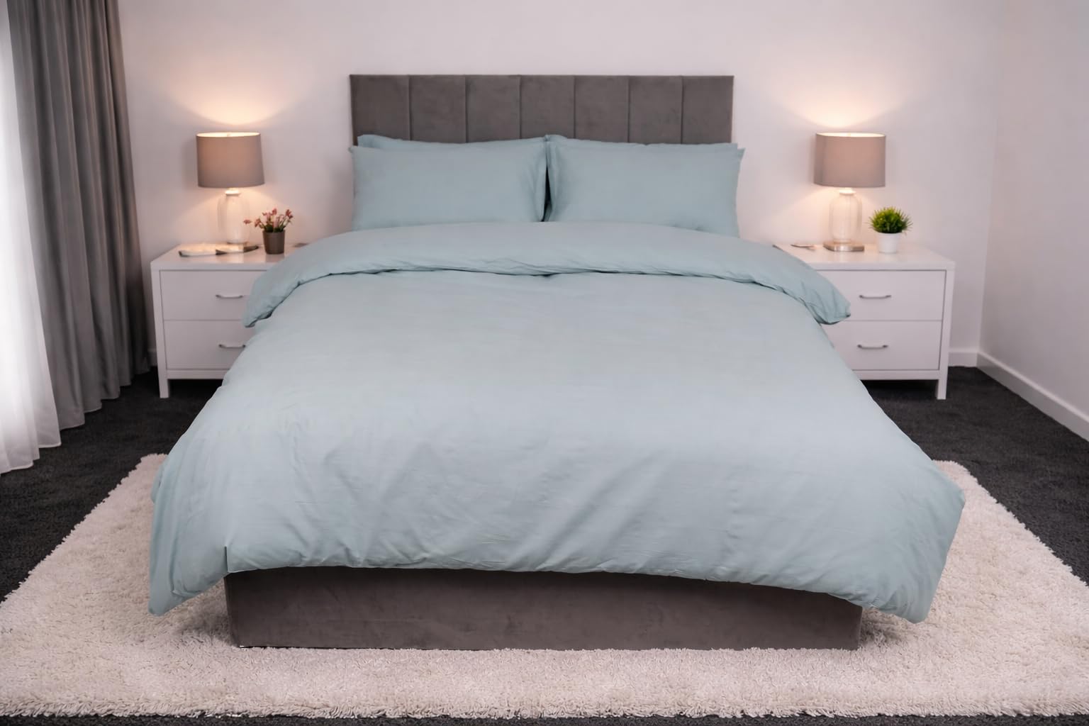 S&S Bedding Plain Dyed Duvet Cover/Quilt Cover Set With Pillowcases, Poly Cotton, In (Duck Egg, Single)
