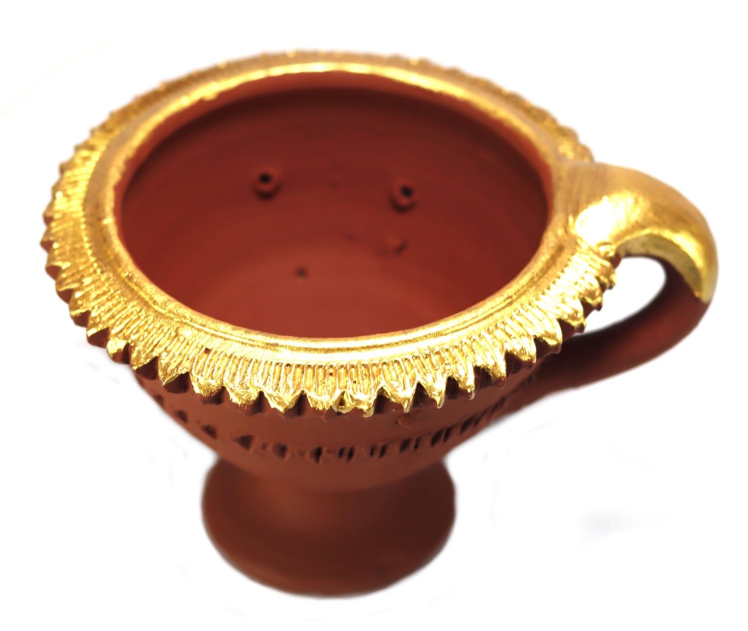 ASHIRWAD Clay Dhuni Cup Natural Handmade Terracotta Dhoop Loban Dani Burner with Handle (4.5 inch Gn)