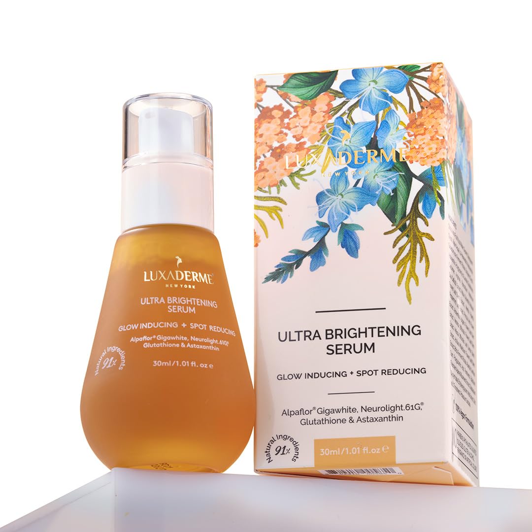 LuxaDerme Korean Ultra Brightening Face Serum, Brightens Skin and Reduces Dark Spots, Daily Use for Brightening & Even Skin Tone | 91% Natural Ingredients with Yuzu, Glutathione & Astaxanthin | 30ml