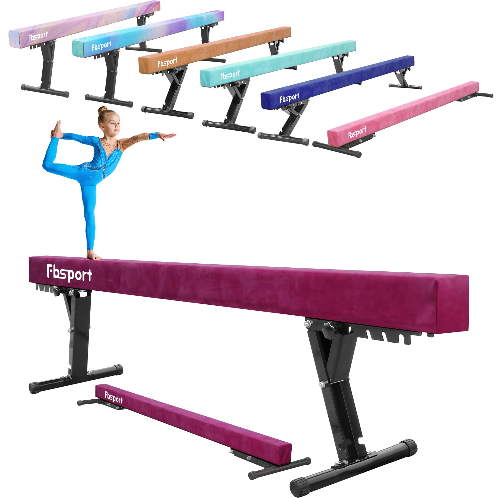 FBSPORT schwebebalken Kinder schwebebalken für zuhause schwebebalken höhenverstellbar Gymnastik Balance Beam 244CM, 5 Höhen Einstellbare High und Low Level Stabile Floor Beam Gym Trainingsgeräte