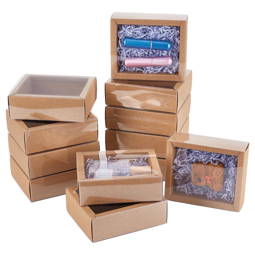 BENECREAT 12PCS Brown Kraft Gift Drawer Box