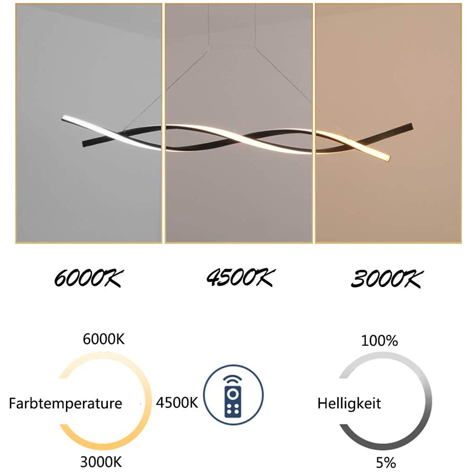 Lampada a Sospensione LED dimmerabile con Telecomando Luce,120cm