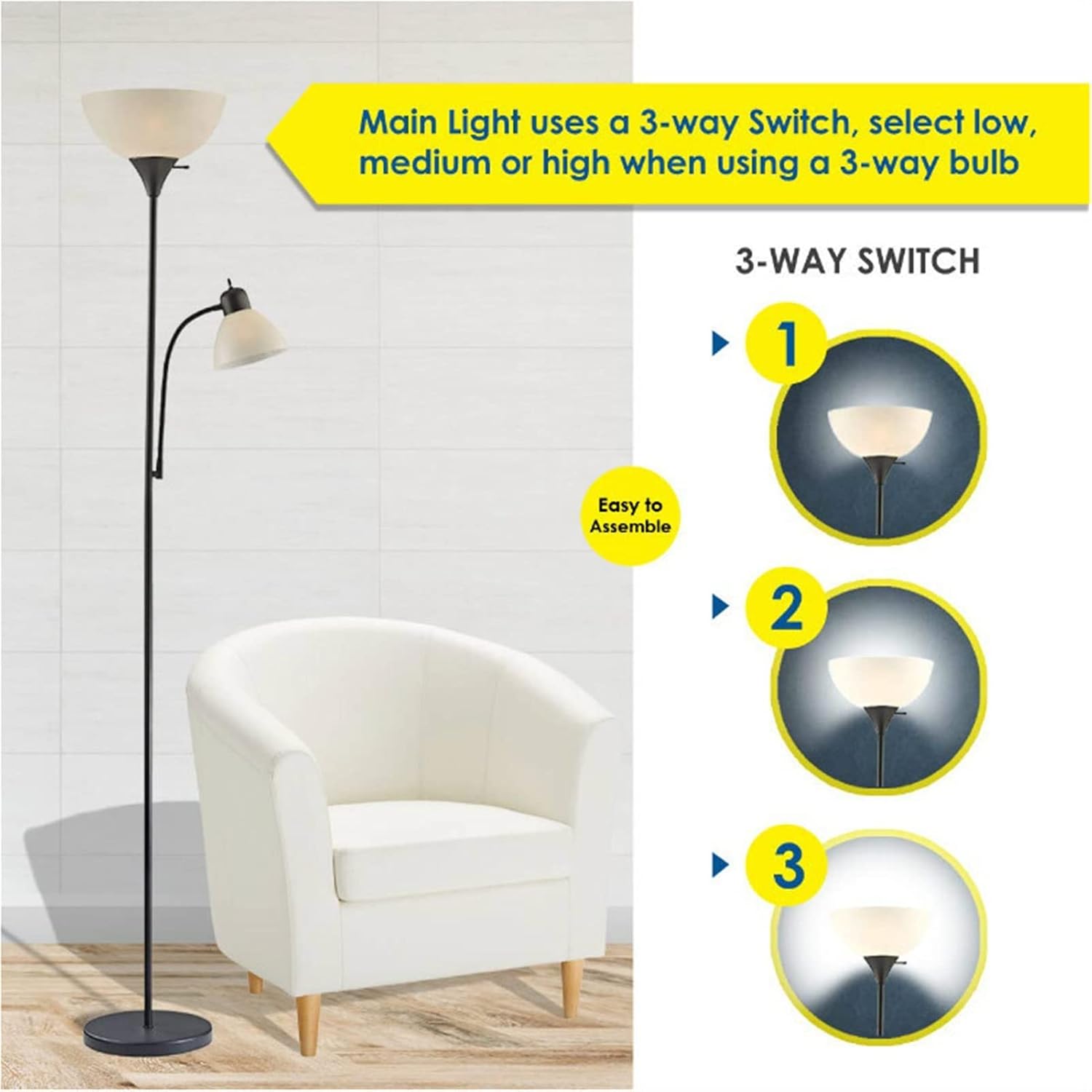 with 2 Adjustable Rotating Lights Standing Tall Pole Lamps for ng Room, Bedroom, Home, Office - Black s for ng Room