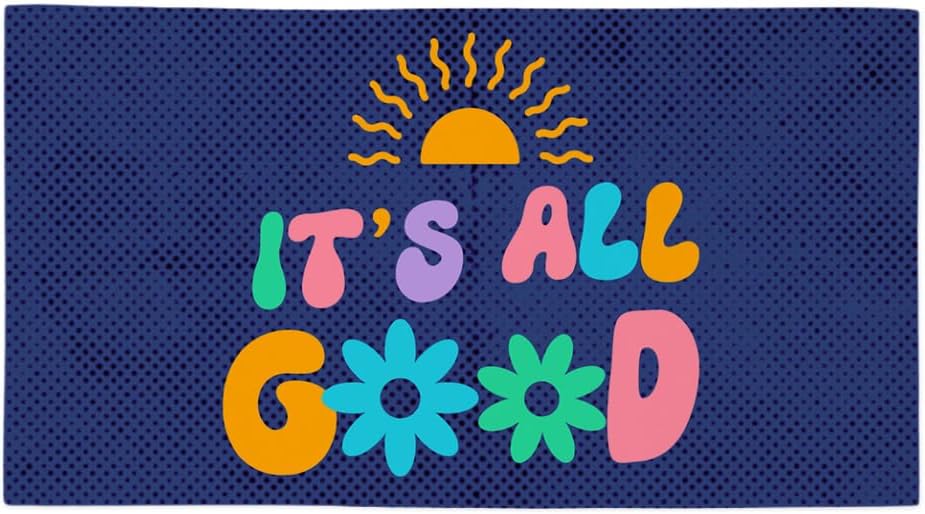 All is Good - Positive Vibes Polycotton Towel - Retro Graphic Gift - 30 x 60 inches