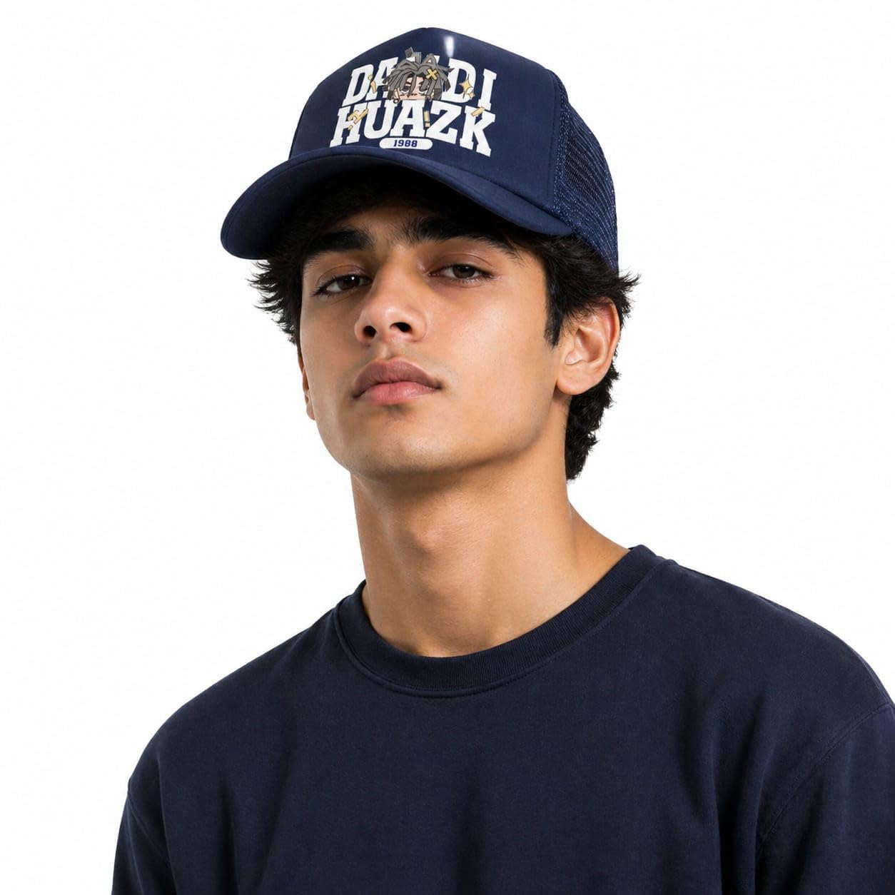 Dark Blue Half Net Cap Men & Women Trucker Baseball Cap|Breathable Mesh Adjustable and Stylish| Summer Outdoor Hat for Casual Wear & Sports Woman/Snapback Cap-1pcs-image-25