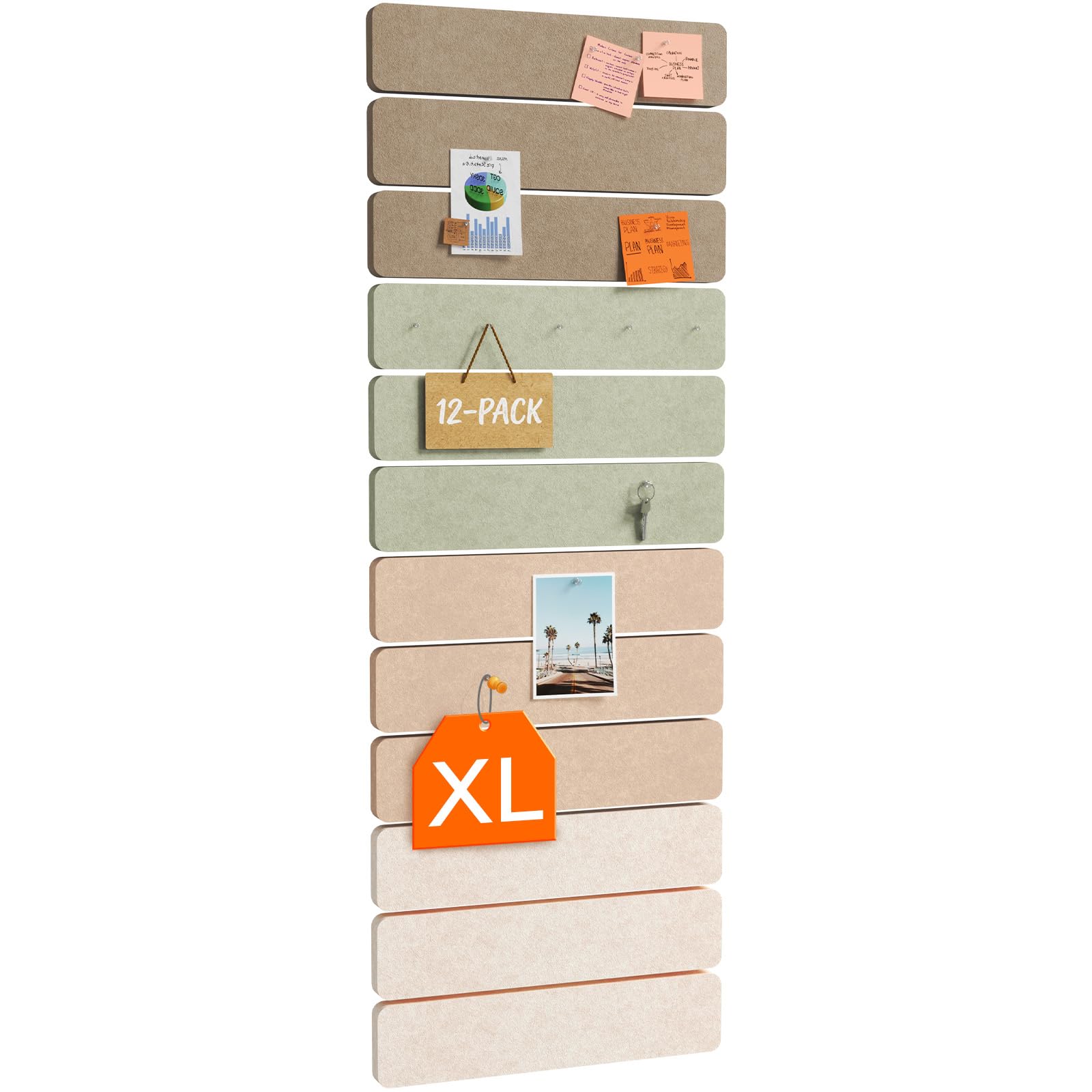 Lifewit Bulletin Board with 80 Pin Set, 12-Pack Cork Board Alternative Felt Strip Board, 45x10 cm, 4-Color Set, Full Self-Adhesive Wall Panel for Decor, for Office, Dorm, Home, Coastal Hue