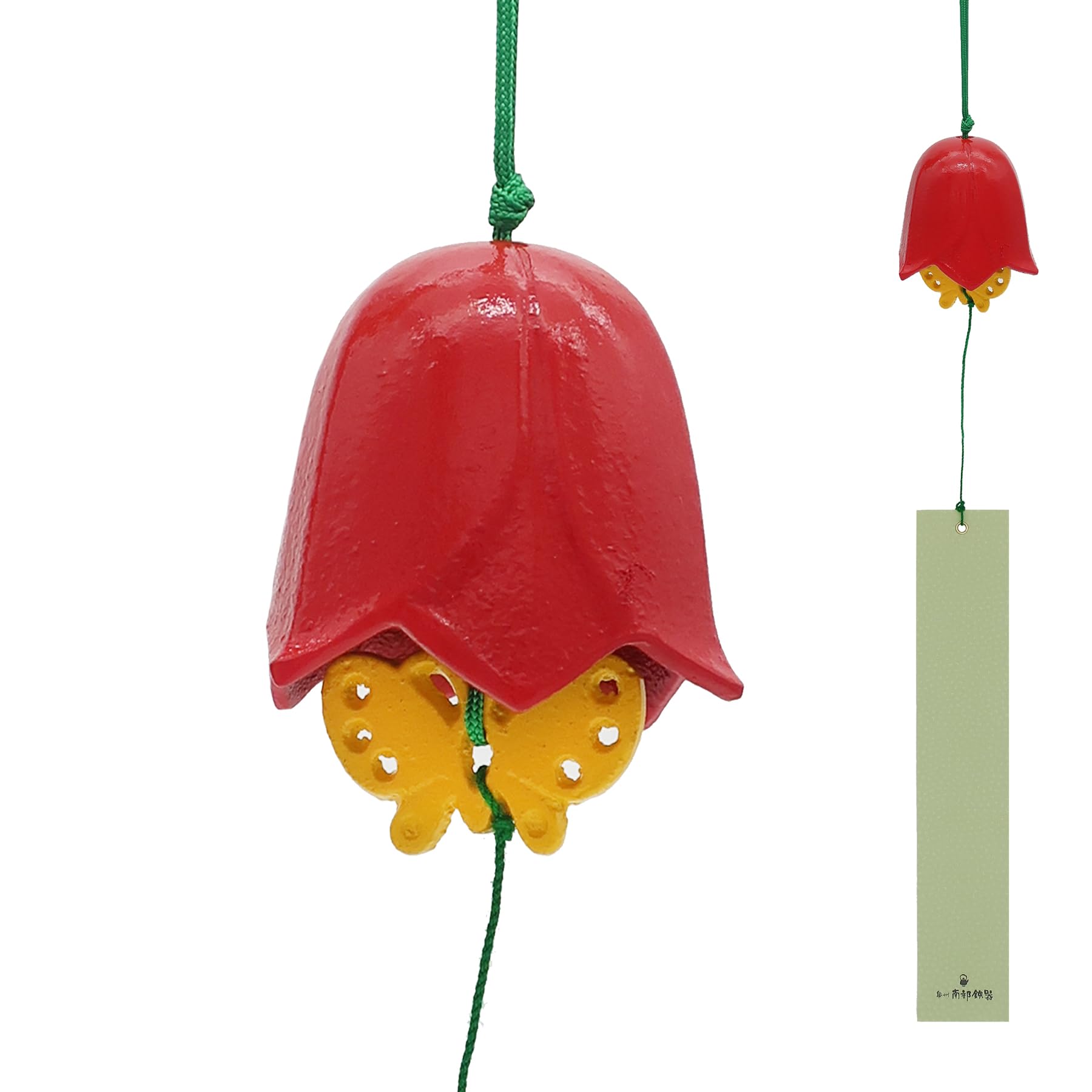 Nambu Ironware Wind Chime Tulip Red Fuurin Handmade Iwate Japan 2.2in