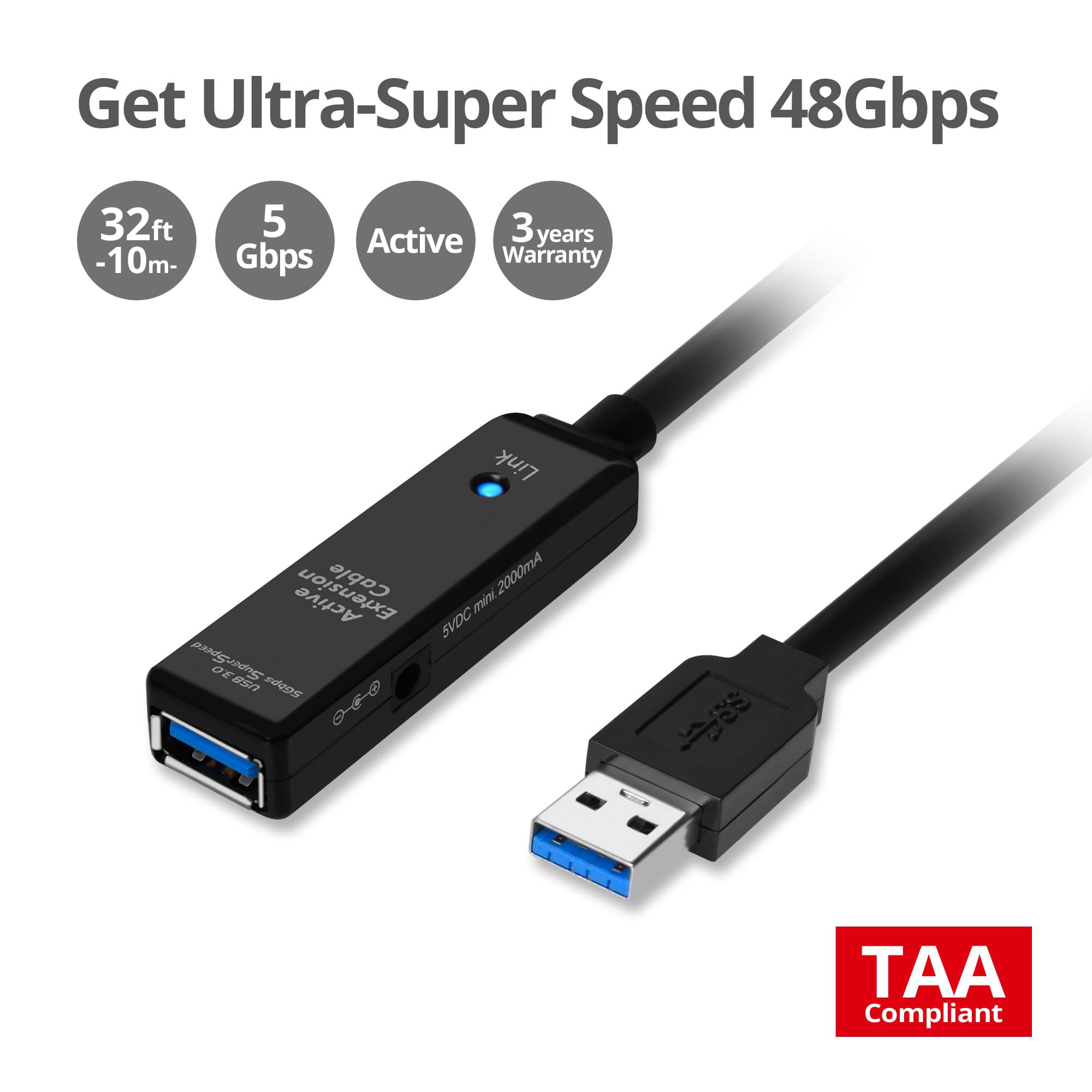 SIIG USB 3.0 Active Repeater Kabel 90 cm, USB-Verlängerungskabel für USB-Flash-Laufwerk, Festplatte, VR, Drucker, Kamera (JU-CB0611-S1)
