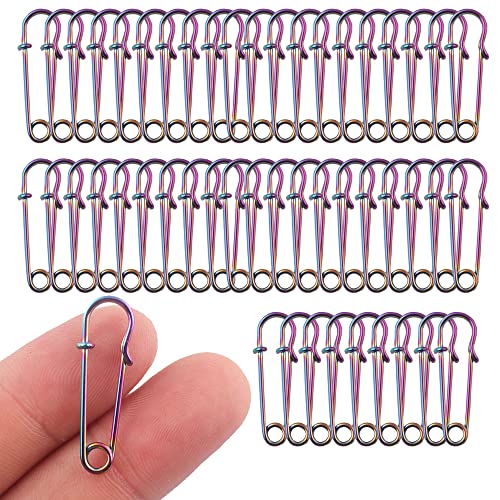 Rainbow Heavy Duty Safety Pins 1.6"/30Mm/27Mm Metal Spring Lock Pin Fasteners For Clothes Hats Skirts Dressessewing Garments Diy Craft Making 60Pcs (Rainbow, 27Mm) #TOP6