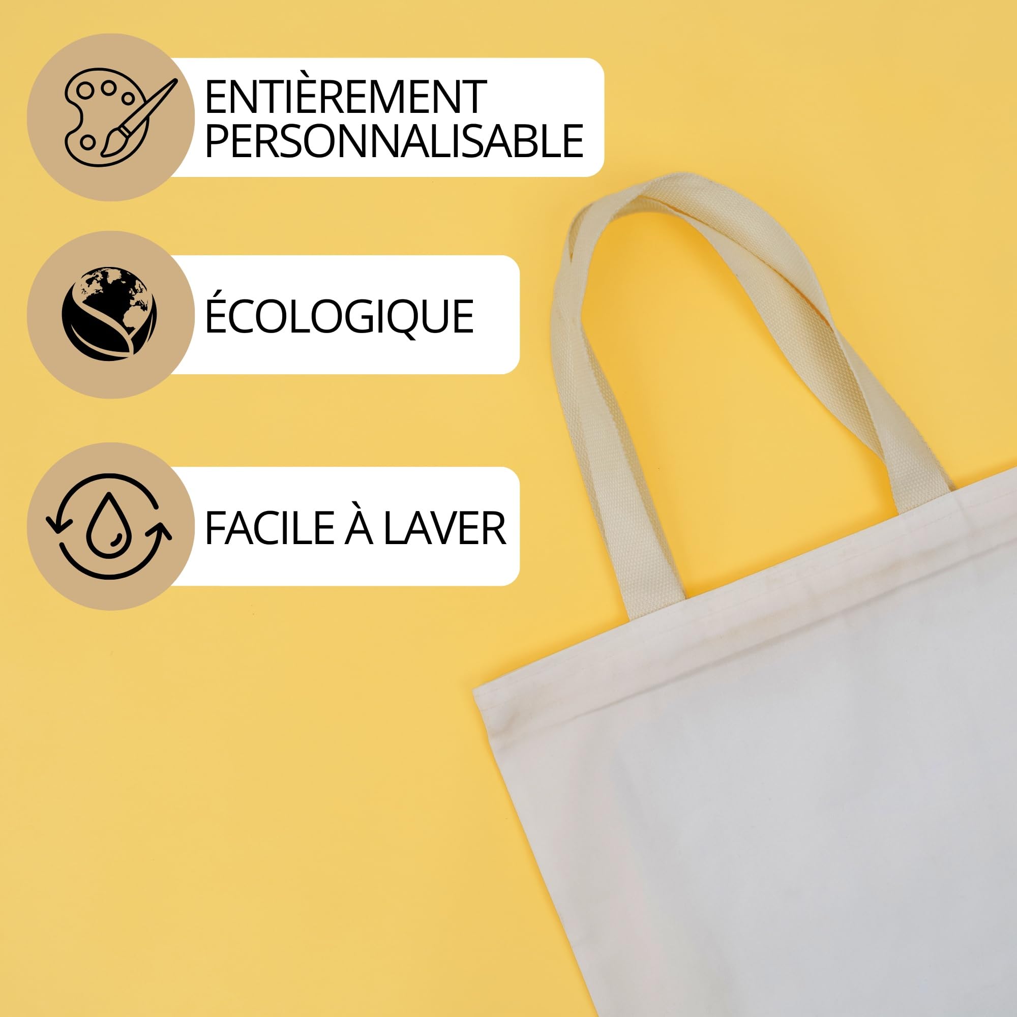 URBAN 5884 Cotton Bag 38 x 42 cm, Pack of Blank Bags, Long Straps, Durable Fabric Bags, Reusable Shopping Bag for Printing or Painting