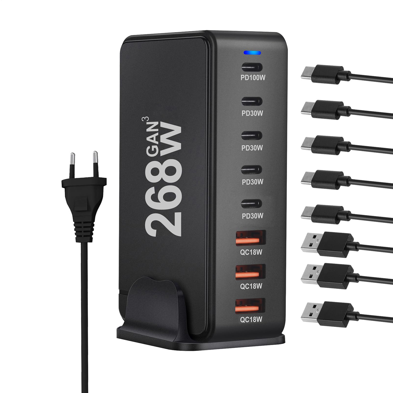 Caricatore USB C Stazione di Carica con 8 Porte USB Multiple | Caricatore 268W USB C PD Per L'Uso In Casa, In Ufficio, In Viaggio, Per Telefoni, Tablet, Laptop E Altri Dispositivi