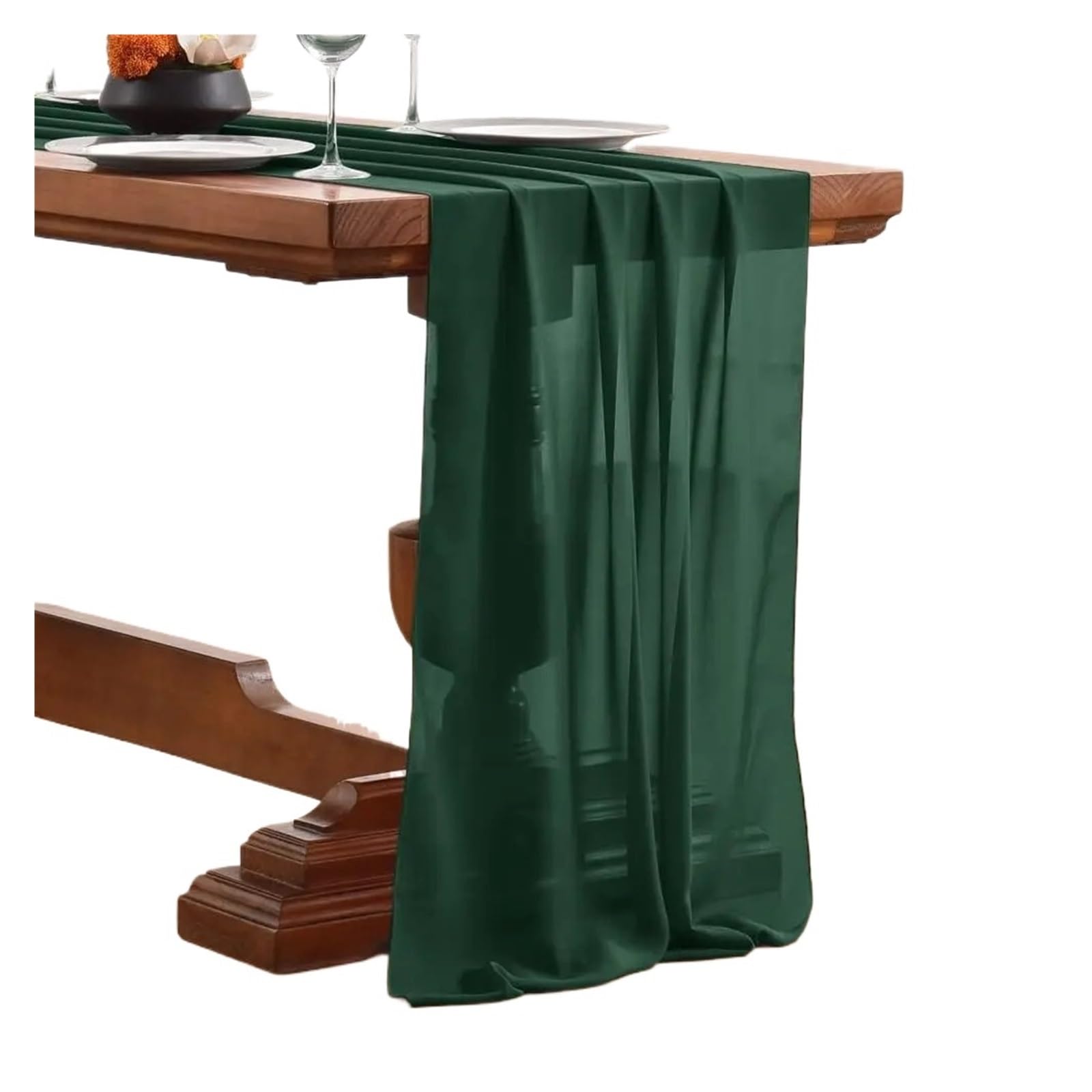 Chiffon Table Runner Chiffon Table Runner, Gauze Wedding Arch Chair Sashes ,for Party Festival Birthday Decor(Dark green,70x500cm)