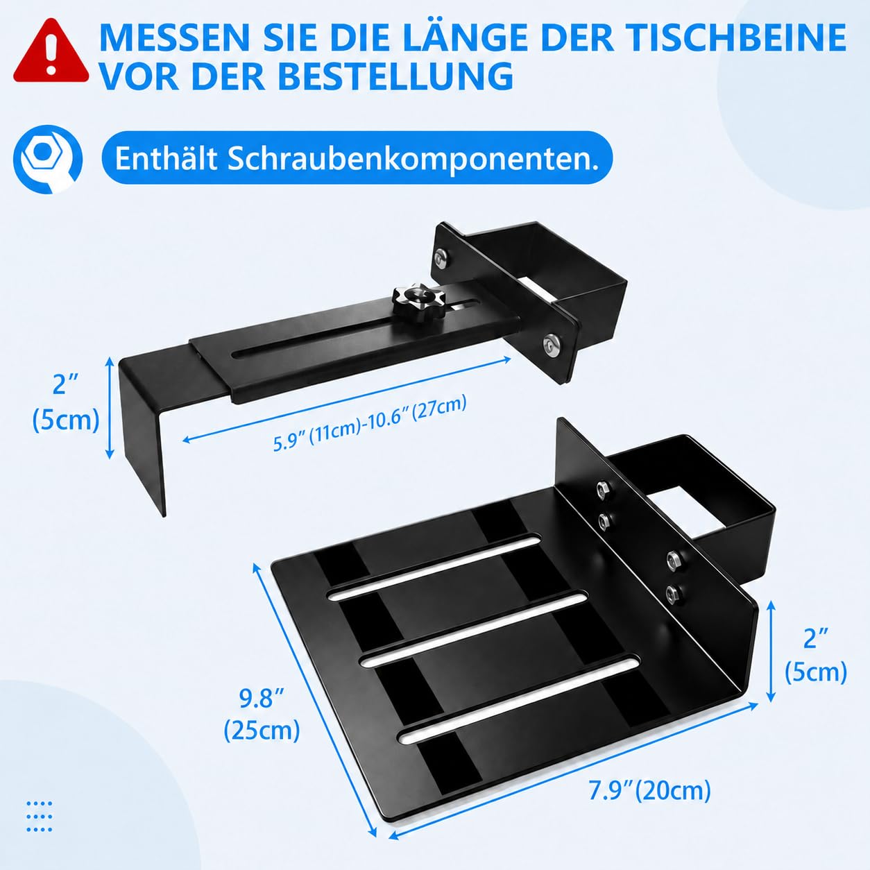 Supporto per PC sotto la scrivania, supporto regolabile per CPU senza foratura, per scrivanie regolabili in altezza, solo per gambe del tavolo da 80 × 50 mm, portata fino a 18 kg, facile da