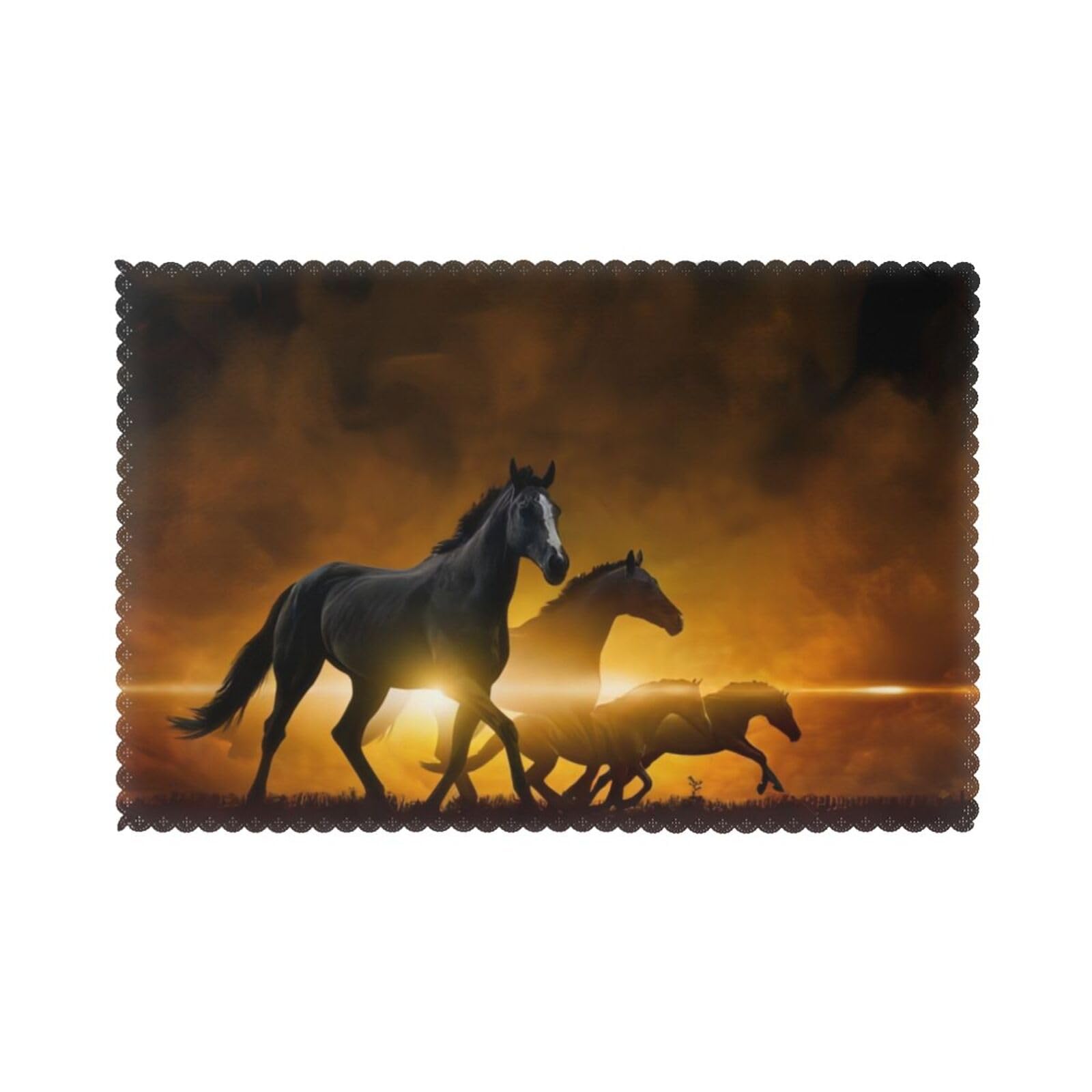 Running Black Horses Printed table mat set (6 pieces) - Aesthetic upgrade for family gatherings and hotel banquets