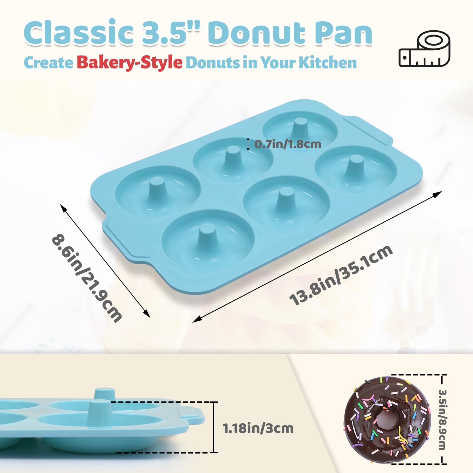 Molde de silicona antiadherente para donas de 3.5 pulgadas para hornear con marco de metal, paquete de 2 moldes para donas para hornear, 6 cavidades para horno y bandejas de bagel, no tóxico 2