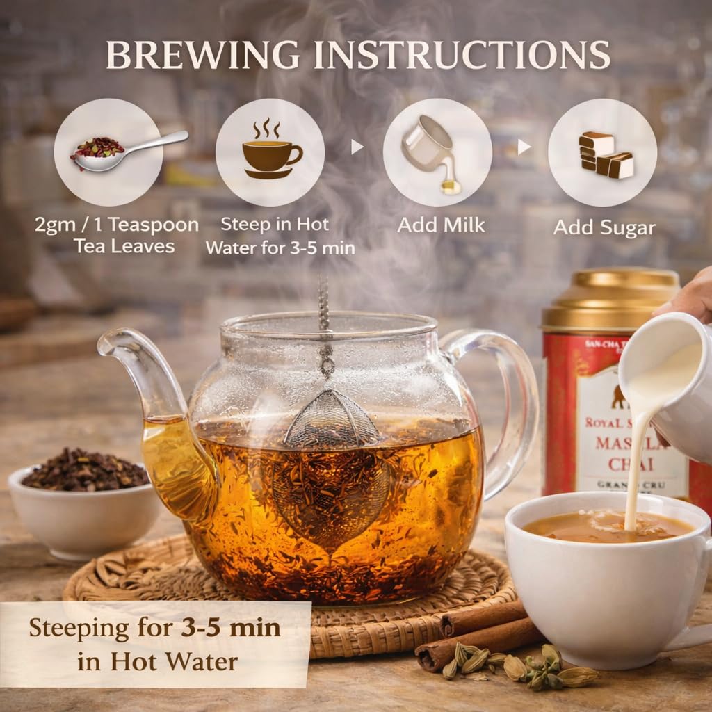 Sancha Tea Boutique, Royal Saffron Masala Chai, 50g Loose Leaf Black Tea, Premium Kesar Blend with Himalayan Saffron & Indian Spices, Grand Cru Selection 2