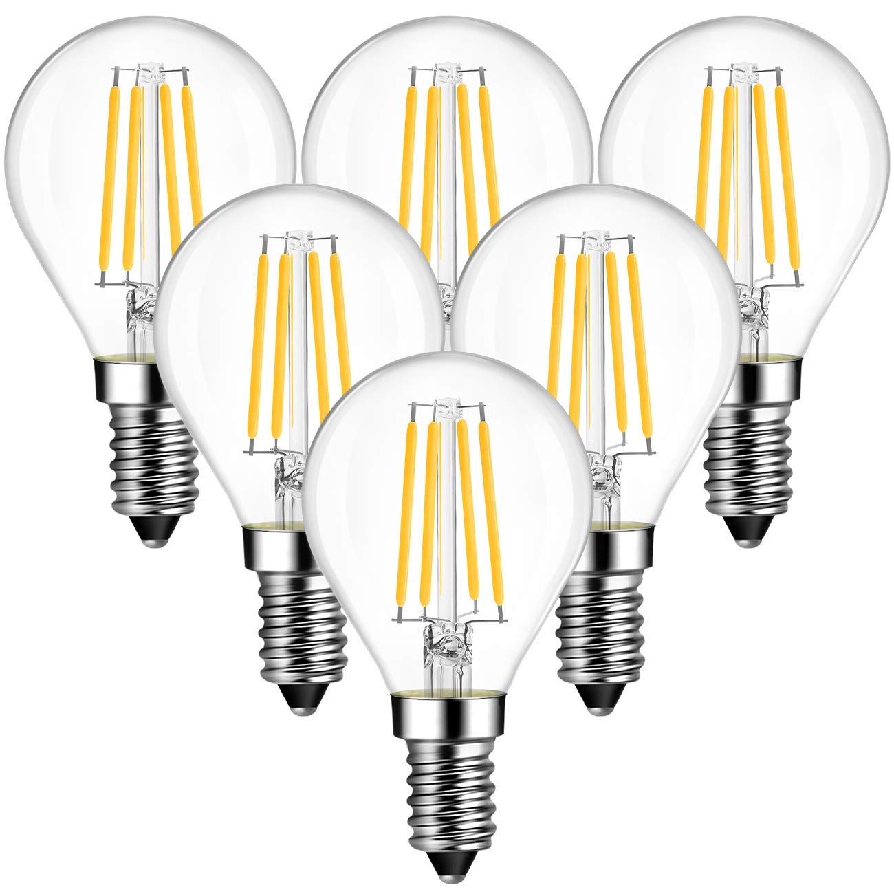 DECK INN 4 Pack LED Filament SES E14 4W (=40W) SES E14 Clear Round Energy Saver Light Bulbs, Small Edison Screw, Golf Ball Dimmable Lamps Warm White, 470 Lumen,2700K Mains 240V